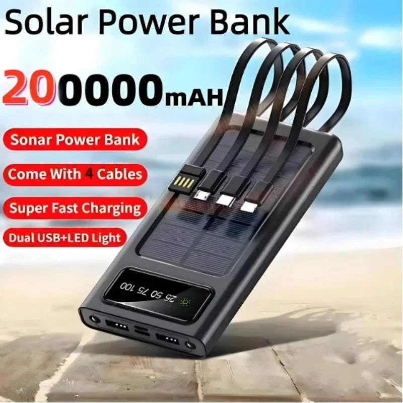 Cargador solar para celular: Incluye 4 cables para carga